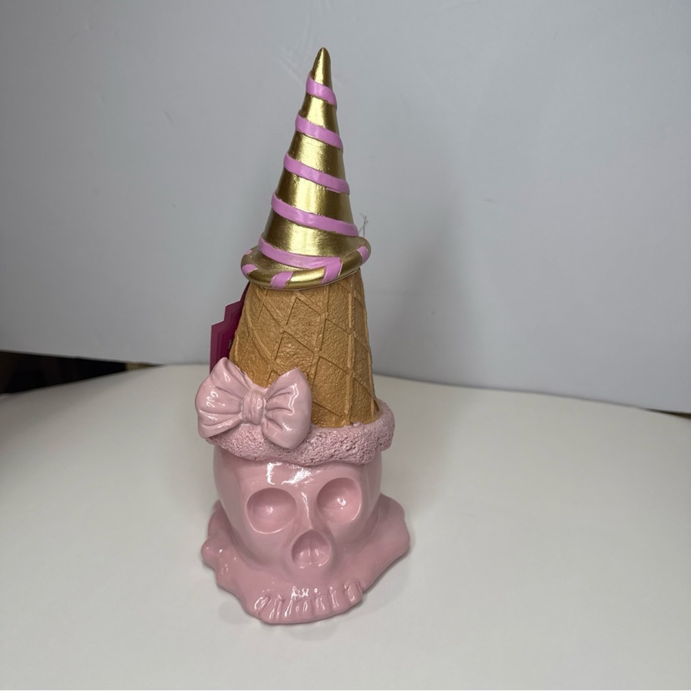 HERE LIES SUMMER Pink Skull & Bow Ice Cream Cone Halloween Summerween Decor NWT - Picture 14 of 15